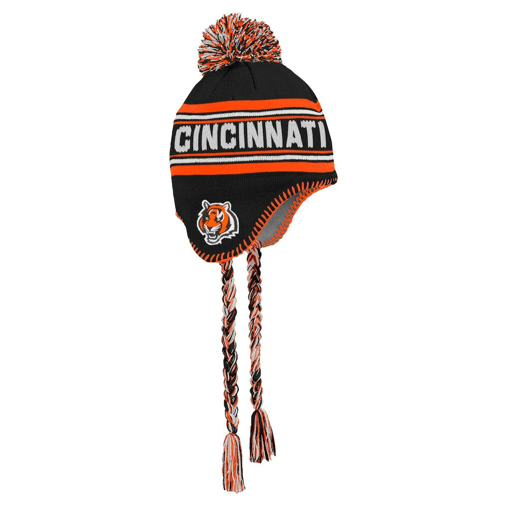 Cincinnati Bengals Preschool Jacquard Tassel Knit Hat with Pom - Black for sale