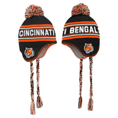 Cincinnati Bengals Preschool Jacquard Tassel Knit Hat with Pom - Black for sale