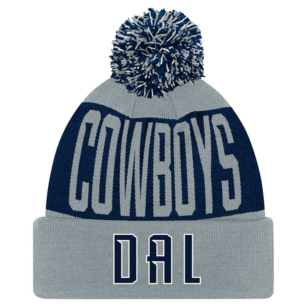 Dallas Cowboys Youth Bevel Cuffed Knit Hat with Pom - Navy/Gray cheap