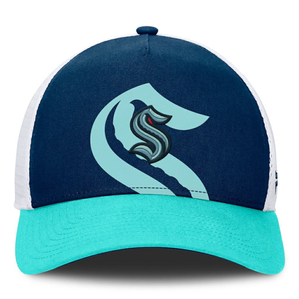 Seattle Kraken Fanatics Authentic Pro A-Frame Rink Adjustable Hat - Deep Sea Blue/Light Blue Hats