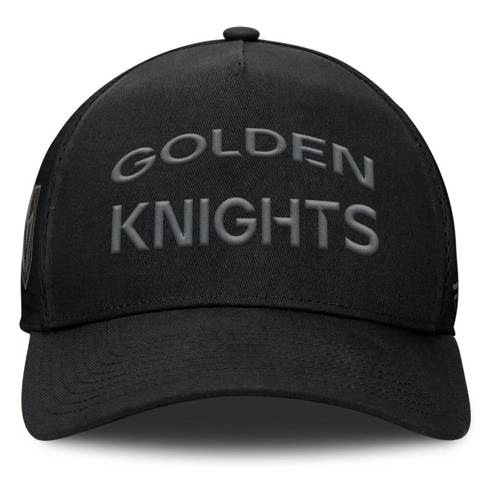 Vegas Golden Knights Fanatics Authentic Pro Road Stack Text A-Frame Adjustable Hat - Black Hats