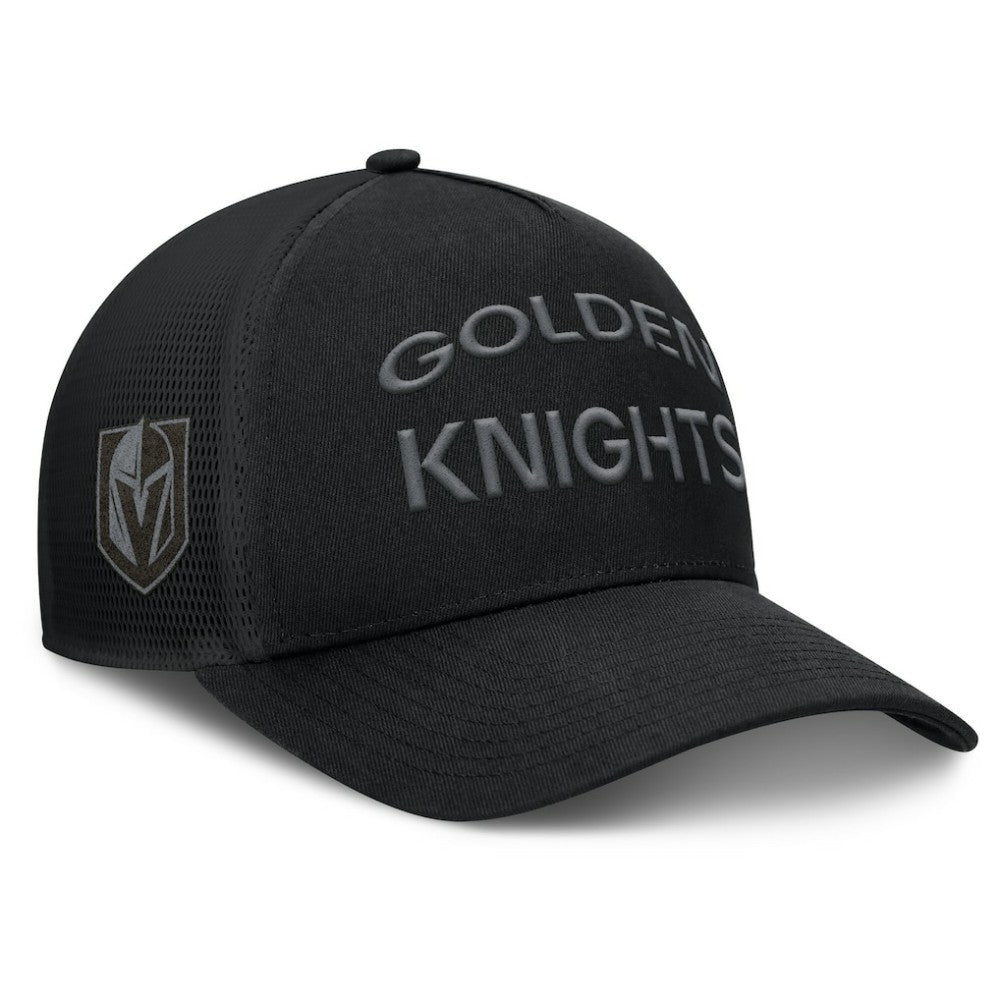 Vegas Golden Knights Fanatics Authentic Pro Road Stack Text A-Frame Adjustable Hat - Black Hats