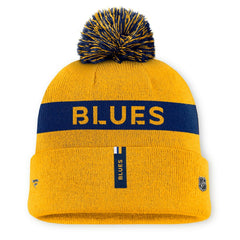 St. Louis Blues Fanatics Women's Authentic Pro Rink Cuffed Knit Hat with Pom - Gold/Navy Hats