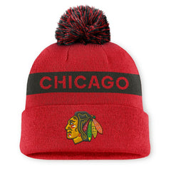 Chicago Blackhawks Fanatics Women's Authentic Pro Rink Cuffed Knit Hat with Pom - Red/Black Hats