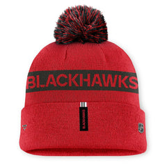 Chicago Blackhawks Fanatics Women's Authentic Pro Rink Cuffed Knit Hat with Pom - Red/Black Hats