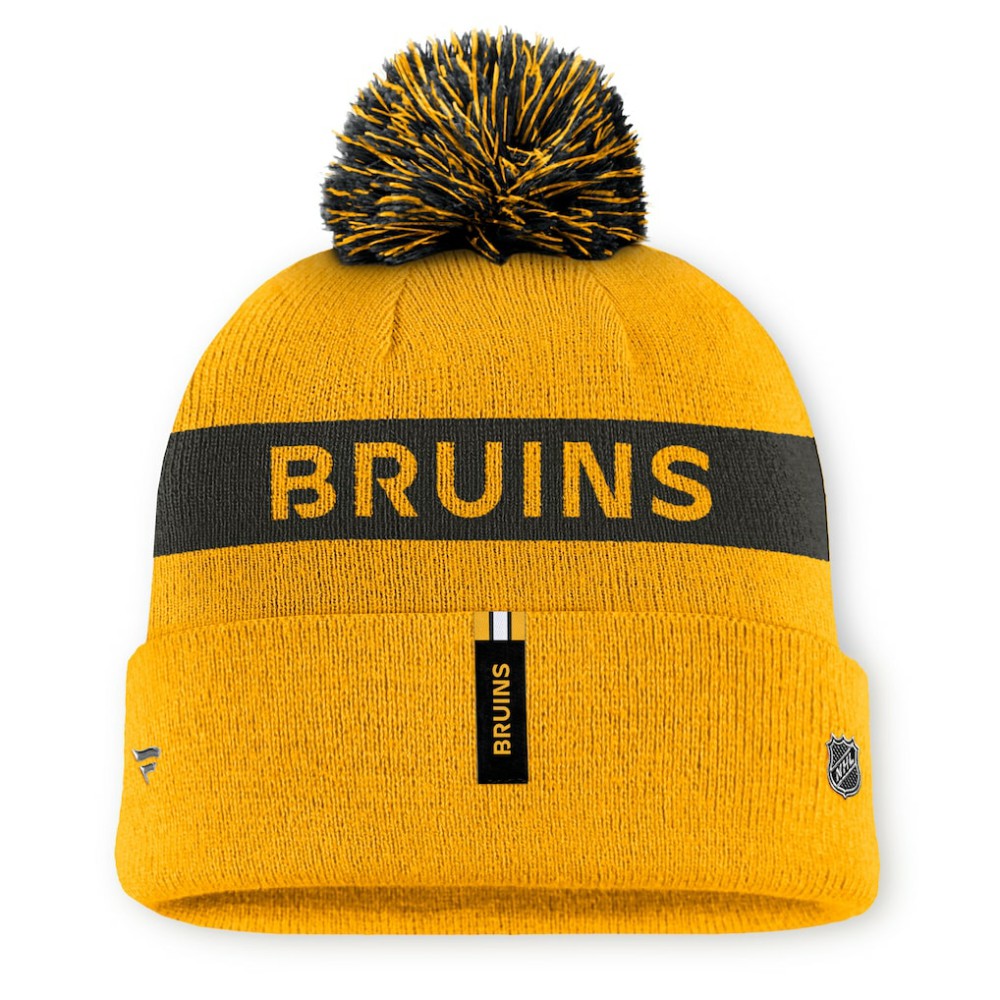 Boston Bruins Fanatics Women's Authentic Pro Rink Cuffed Knit Hat with Pom - Gold/Black Hats