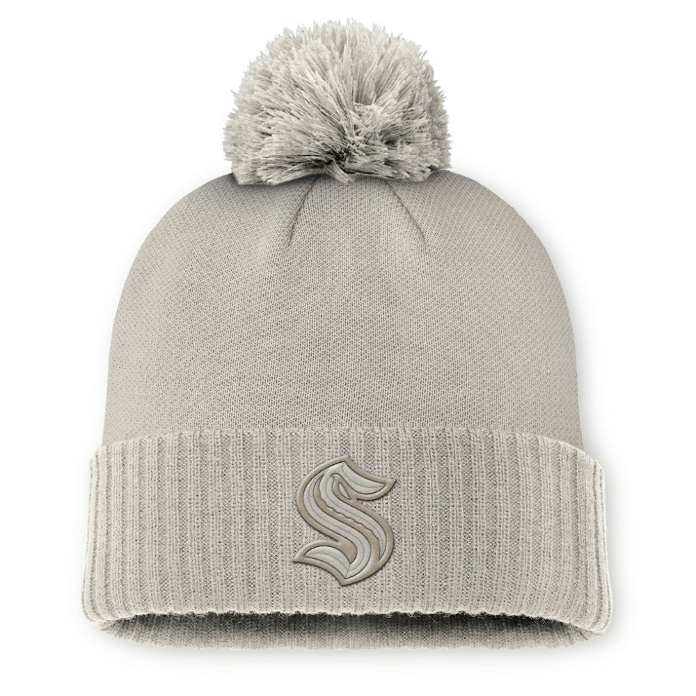 Seattle Kraken Fanatics Women's Authentic Pro Road Cuffed Knit Hat with Pom - Tan Hats