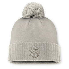 Seattle Kraken Fanatics Women's Authentic Pro Road Cuffed Knit Hat with Pom - Tan Hats