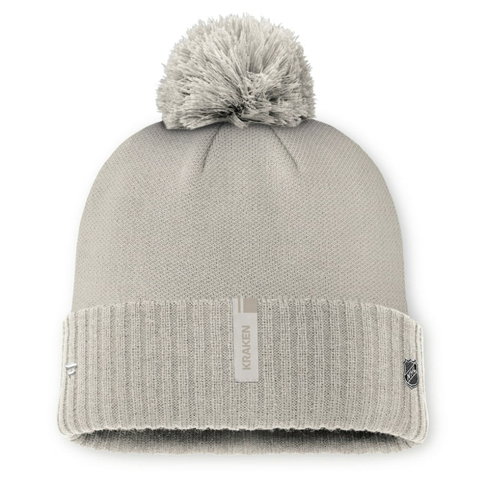 Seattle Kraken Fanatics Women's Authentic Pro Road Cuffed Knit Hat with Pom - Tan Hats