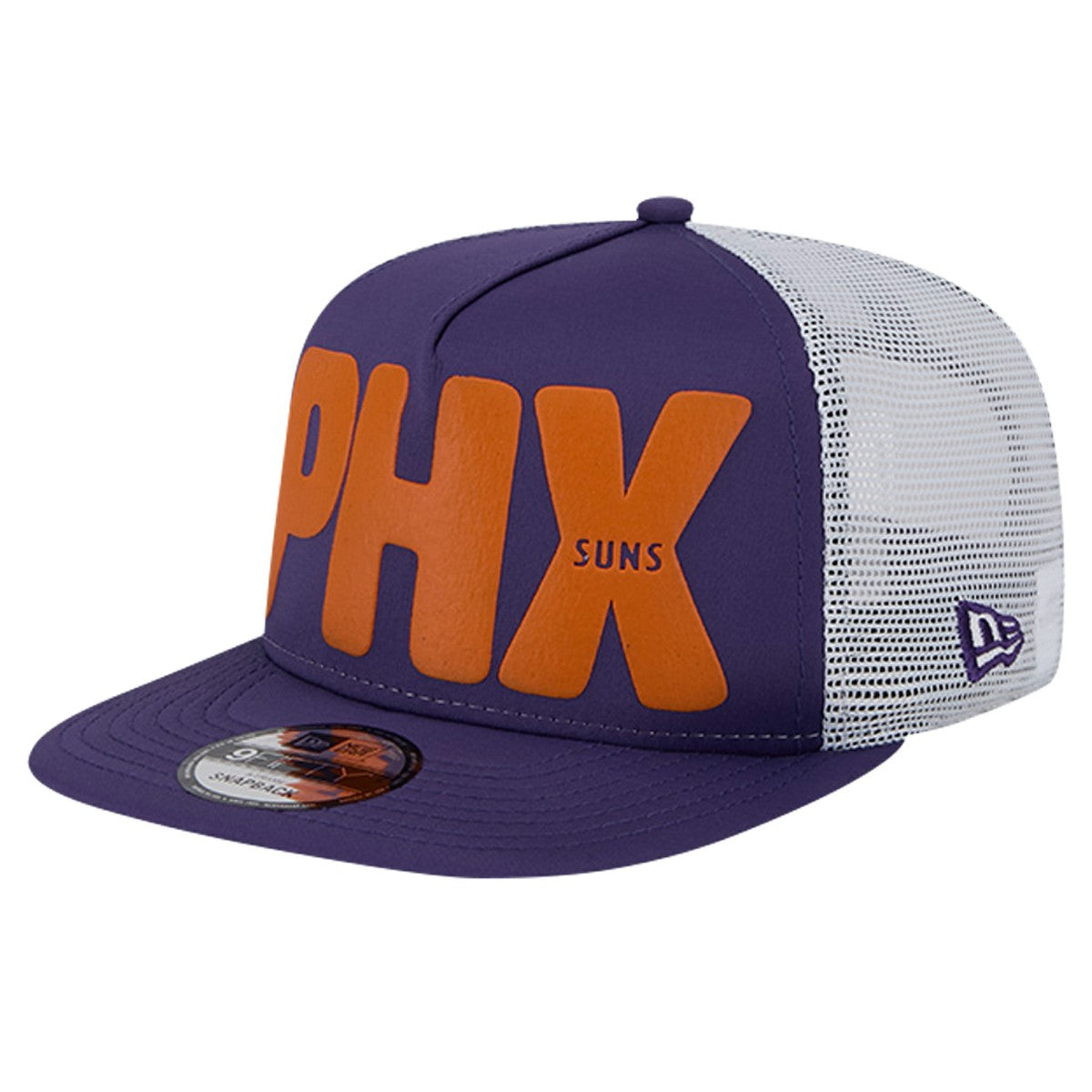 Phoenix Suns Puff Print Team Code A-Frame 9FIFTY Trucker Snapback Hat - Purple shop