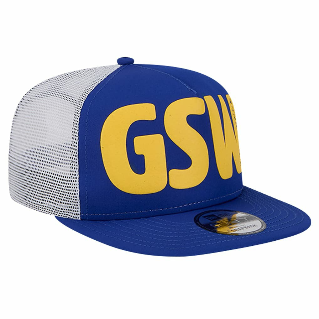 Golden State Warriors Puff Print Team Code A-Frame 9FIFTY Trucker Snapback Hat sale - Royal discount