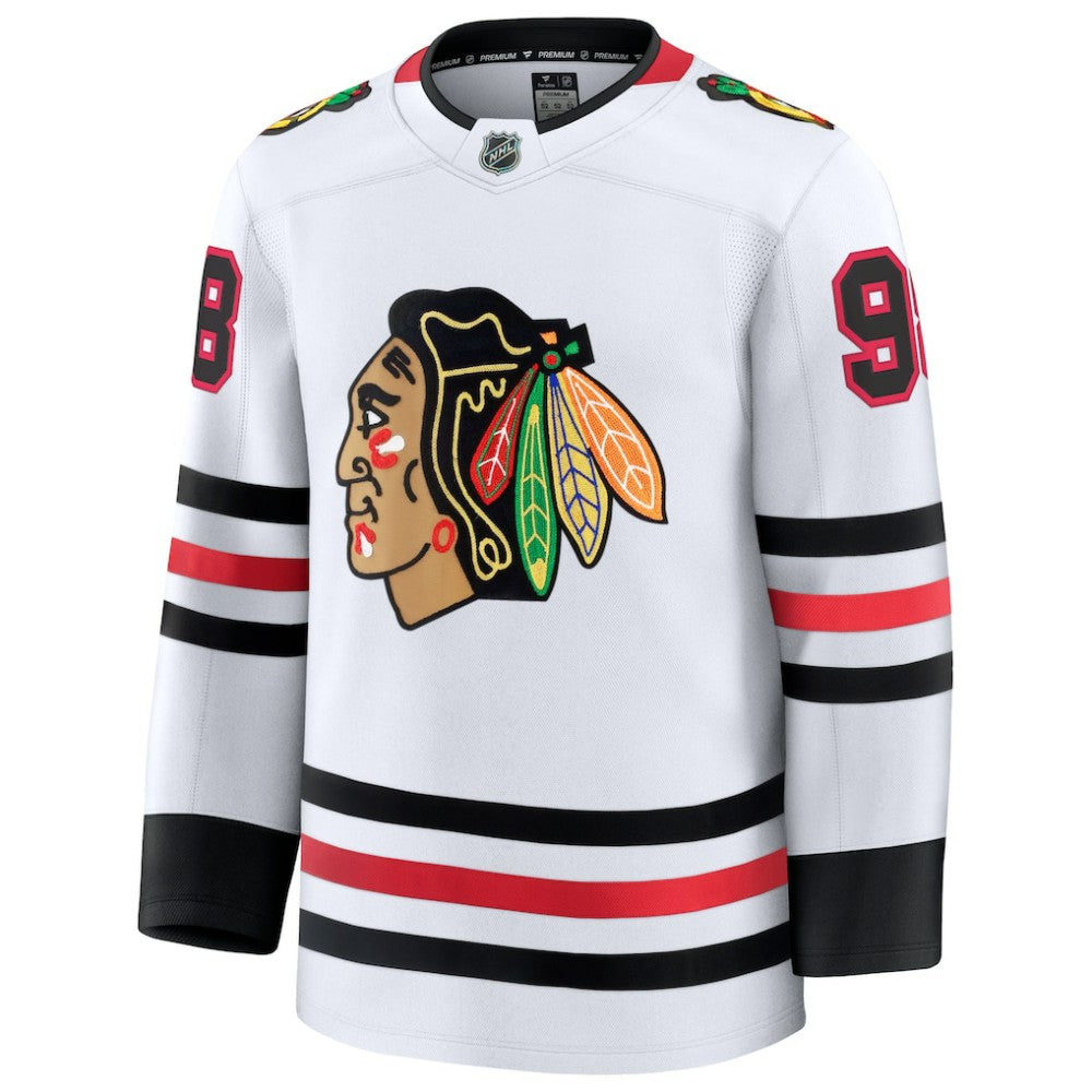 Connor Bedard Chicago Blackhawks Fanatics Away Premium Jersey - White Jerseys