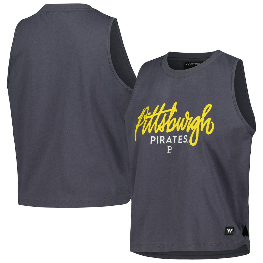 Pittsburgh Pirates The Wild Collective Women's Side Knot Tank Top Charcoal