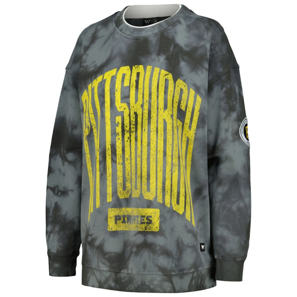 Pittsburgh Pirates The Wild Collective Women's Overdyed Pullover Sweatshirt Charcoal