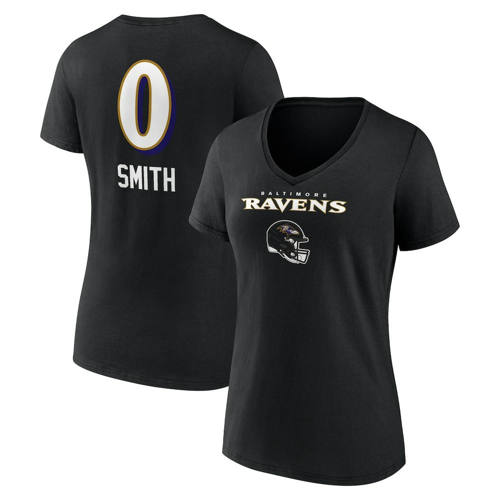 Roquan Smith Baltimore Ravens Women's Team Wordmark Player Name & Number V-Neck T-Shirt - Black outlet