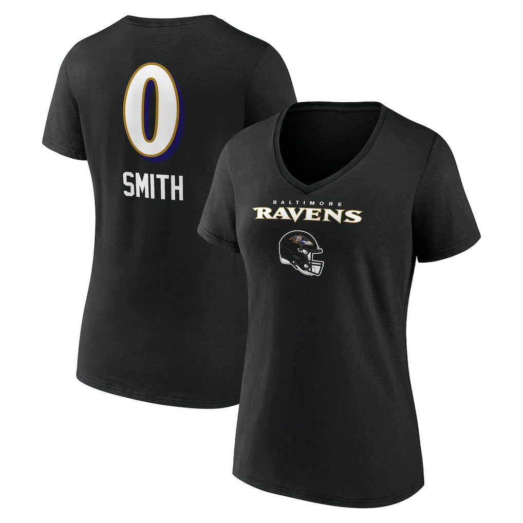 Roquan Smith Baltimore Ravens Women's Team Wordmark Player Name & Number V-Neck T-Shirt - Black outlet