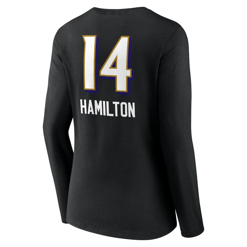 Kyle Hamilton Baltimore Ravens Women's Team Wordmark Player Name & Number Long Sleeve V-Neck T-Shirt - Black discount