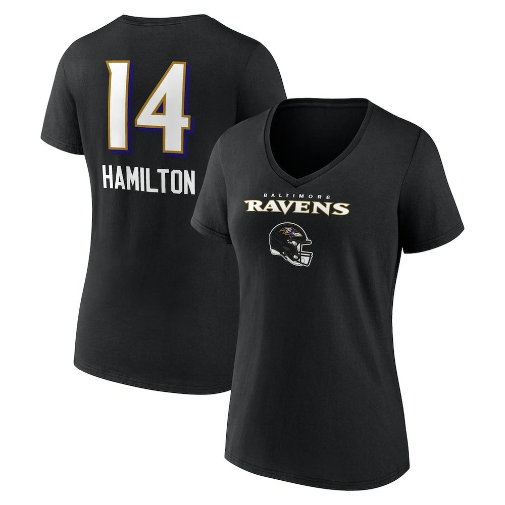 Kyle Hamilton Baltimore Ravens Women's Team Wordmark Player Name & Number V-Neck T-Shirt - Black outlet