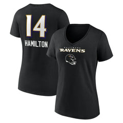 Kyle Hamilton Baltimore Ravens Women's Team Wordmark Player Name & Number V-Neck T-Shirt - Black outlet