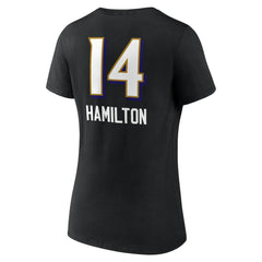 Kyle Hamilton Baltimore Ravens Women's Team Wordmark Player Name & Number V-Neck T-Shirt - Black outlet
