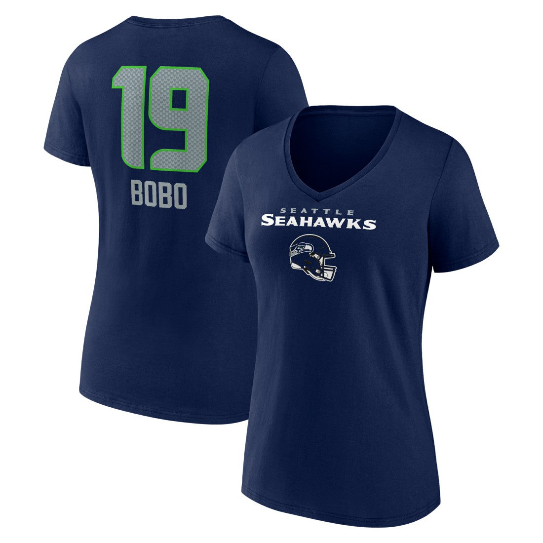 Jake Bobo Seattle Seahawks Women's Team Wordmark Player Name & Number V-Neck T-Shirt - College Navy on sale