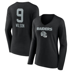 Tyree Wilson Las Vegas Raiders Women's Team Wordmark Player Name & Number Long Sleeve V-Neck T-Shirt - Black discount