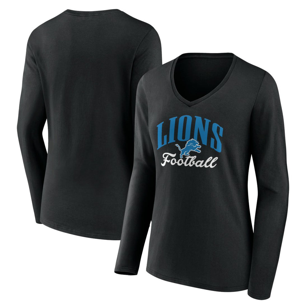 Detroit Lions Women's Victory Script V-Neck Long Sleeve T-Shirt - Black sale