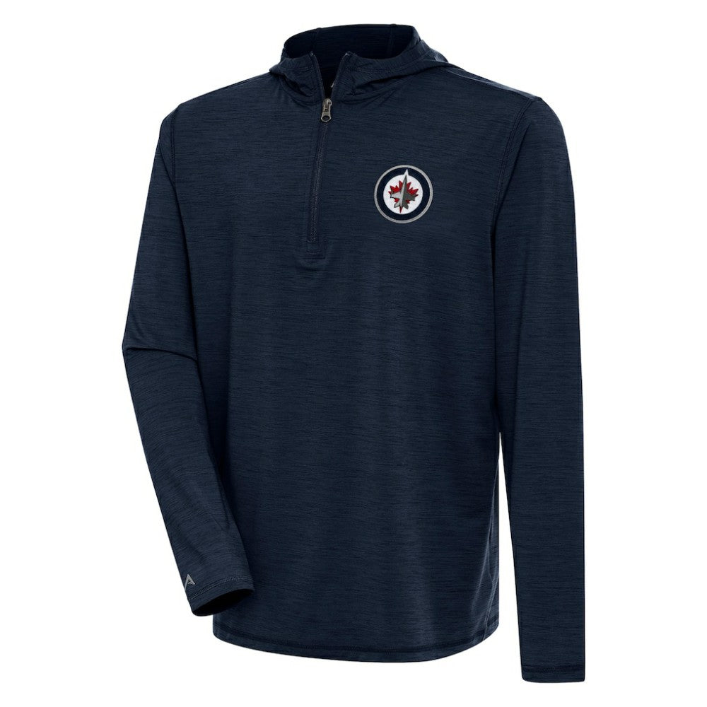 Winnipeg Jets Antigua Tidy Quarter-Zip Pullover Hoodie - Heather Navy Hoodies
