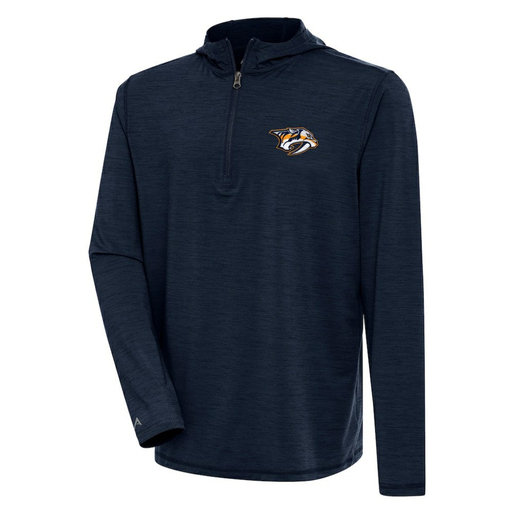 Nashville Predators Antigua Tidy Quarter-Zip Pullover Hoodie - Heather Navy Hoodies