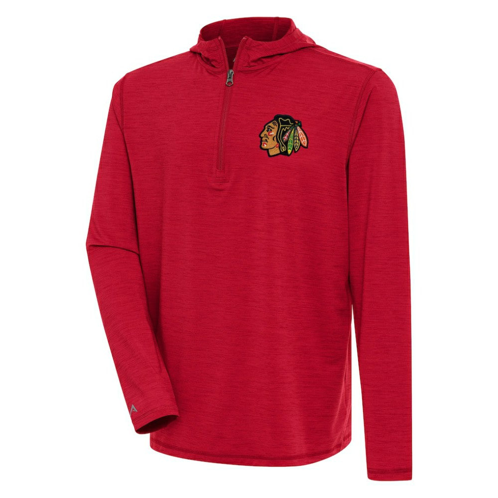 Chicago Blackhawks Antigua Tidy Quarter-Zip Pullover Hoodie - Heather Red Hoodies