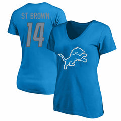 Amon-Ra St. Brown Detroit Lions Women's Plus Size Name & Number V-Neck T-Shirt - Blue sale