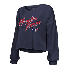 C.J. Stroud Houston Texans Majestic Threads Women's Name & Number Script Off-Shoulder Cropped Long Sleeve T-Shirt - Navy on sale