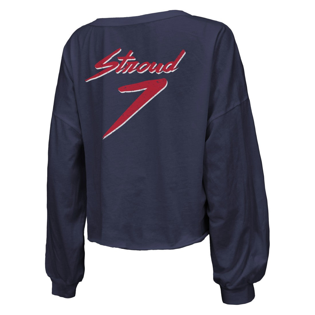 C.J. Stroud Houston Texans Majestic Threads Women's Name & Number Script Off-Shoulder Cropped Long Sleeve T-Shirt - Navy on sale