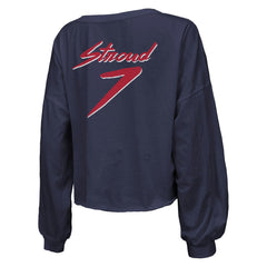 C.J. Stroud Houston Texans Majestic Threads Women's Name & Number Script Off-Shoulder Cropped Long Sleeve T-Shirt - Navy on sale