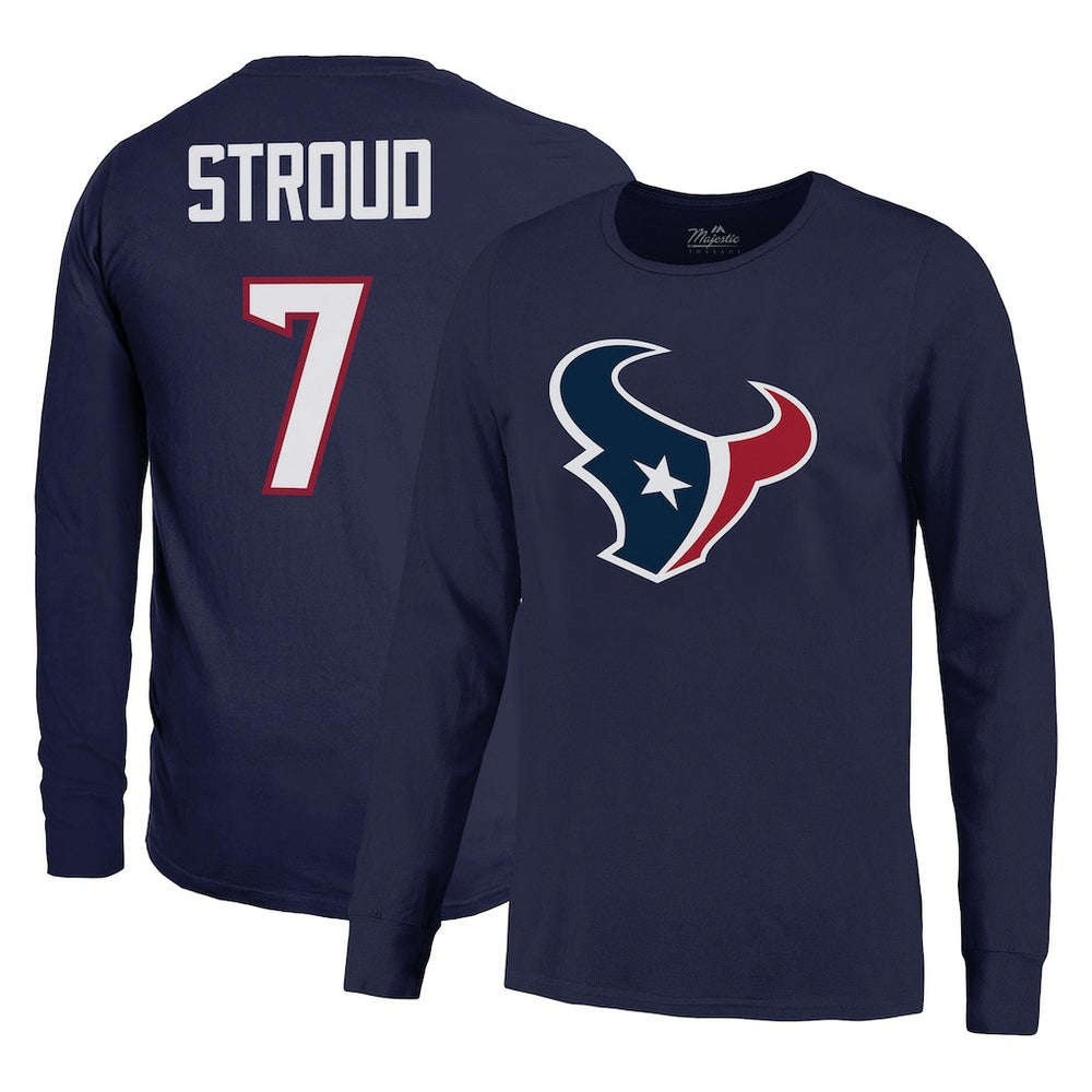 C.J. Stroud Houston Texans Majestic Threads Name & Number Long Sleeve T-Shirt – Navy sale