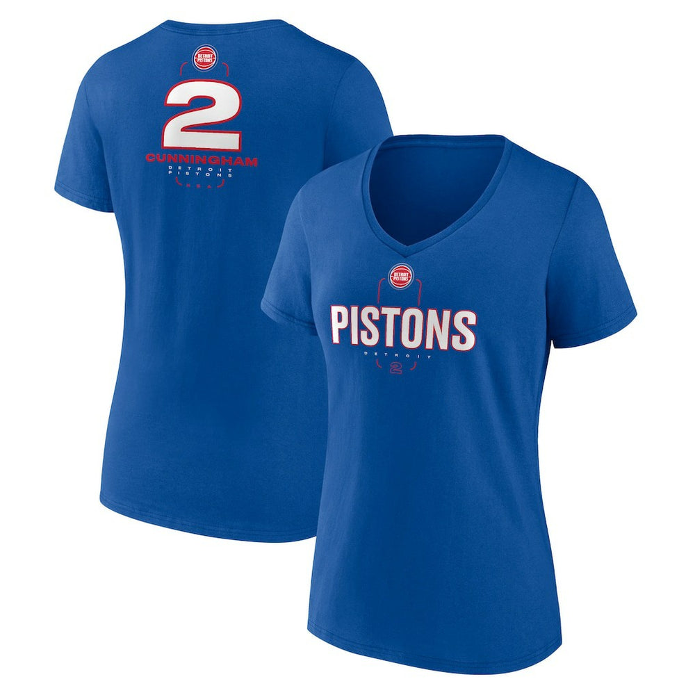 Cade Cunningham Detroit Pistons Women's Behind The Back Name & Number V-Neck T-Shirt sale - Blue sale