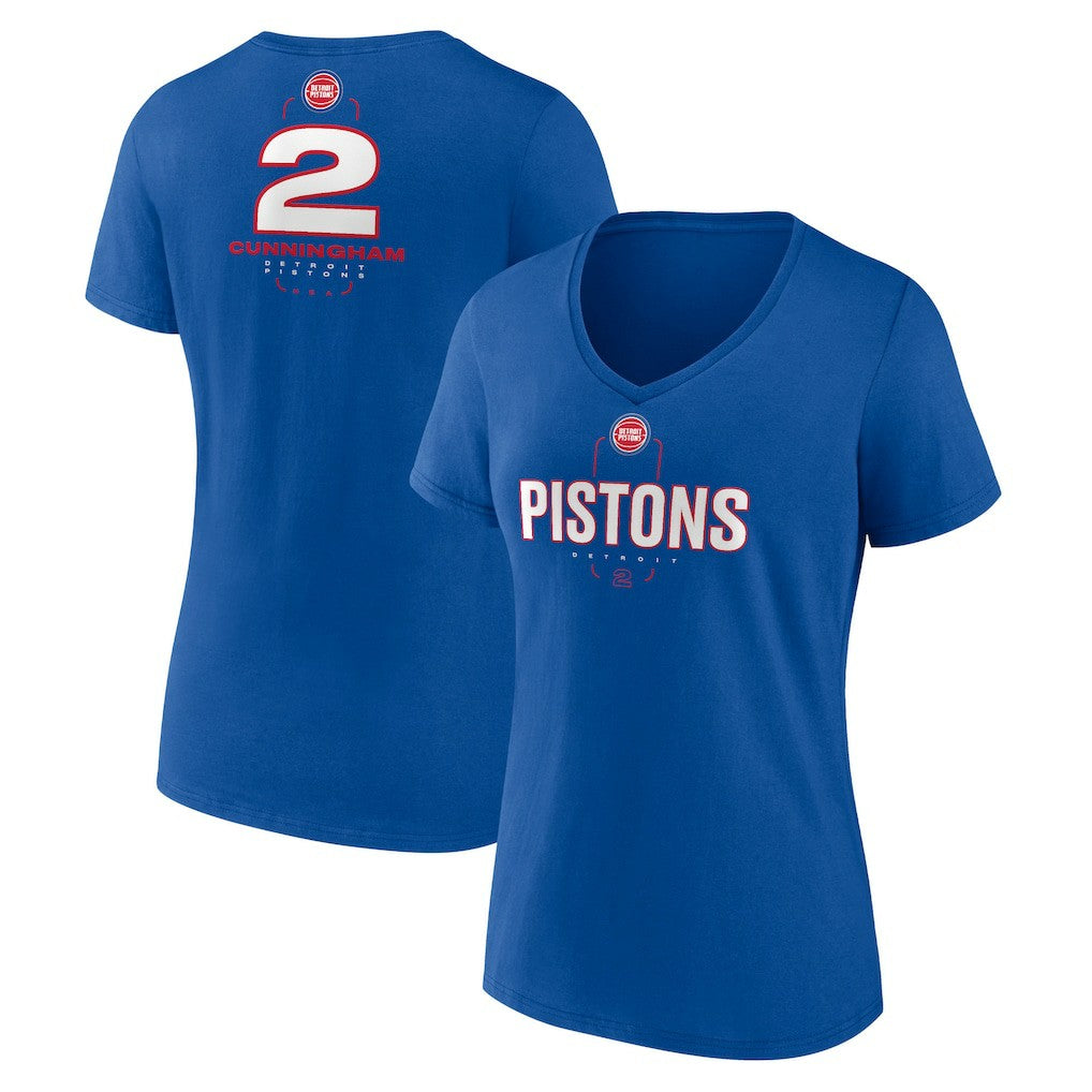 Cade Cunningham Detroit Pistons Women's Behind The Back Name & Number V-Neck T-Shirt sale - Blue sale