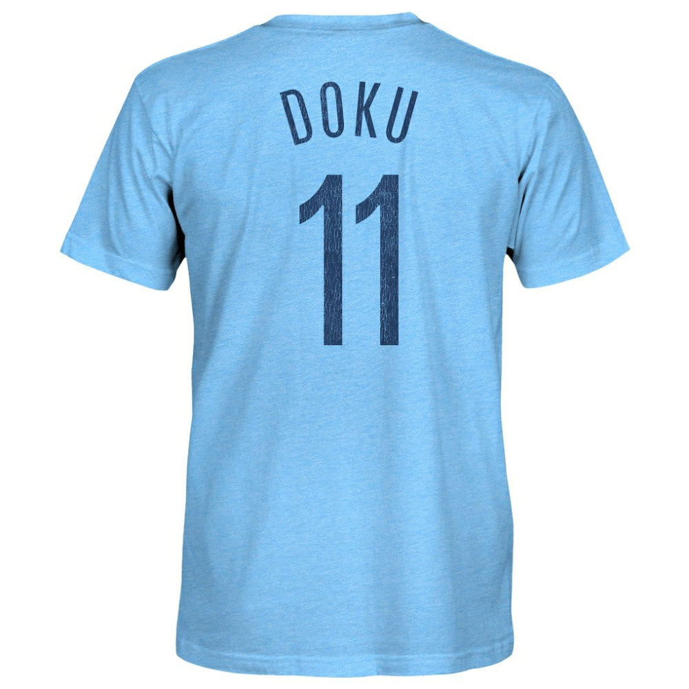 Jeremy Doku Manchester City 1863FC Player Name & Number Twisted Tri-Blend Slub T-Shirt - Sky Blue for sale
