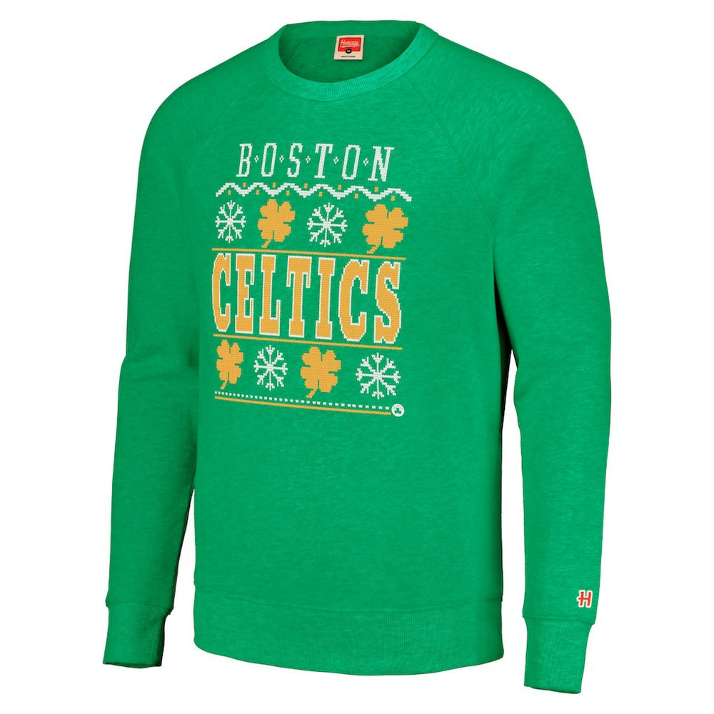 Boston Celtics Homage Unisex Holiday Raglan Pullover Sweatshirt - Kelly Green sale