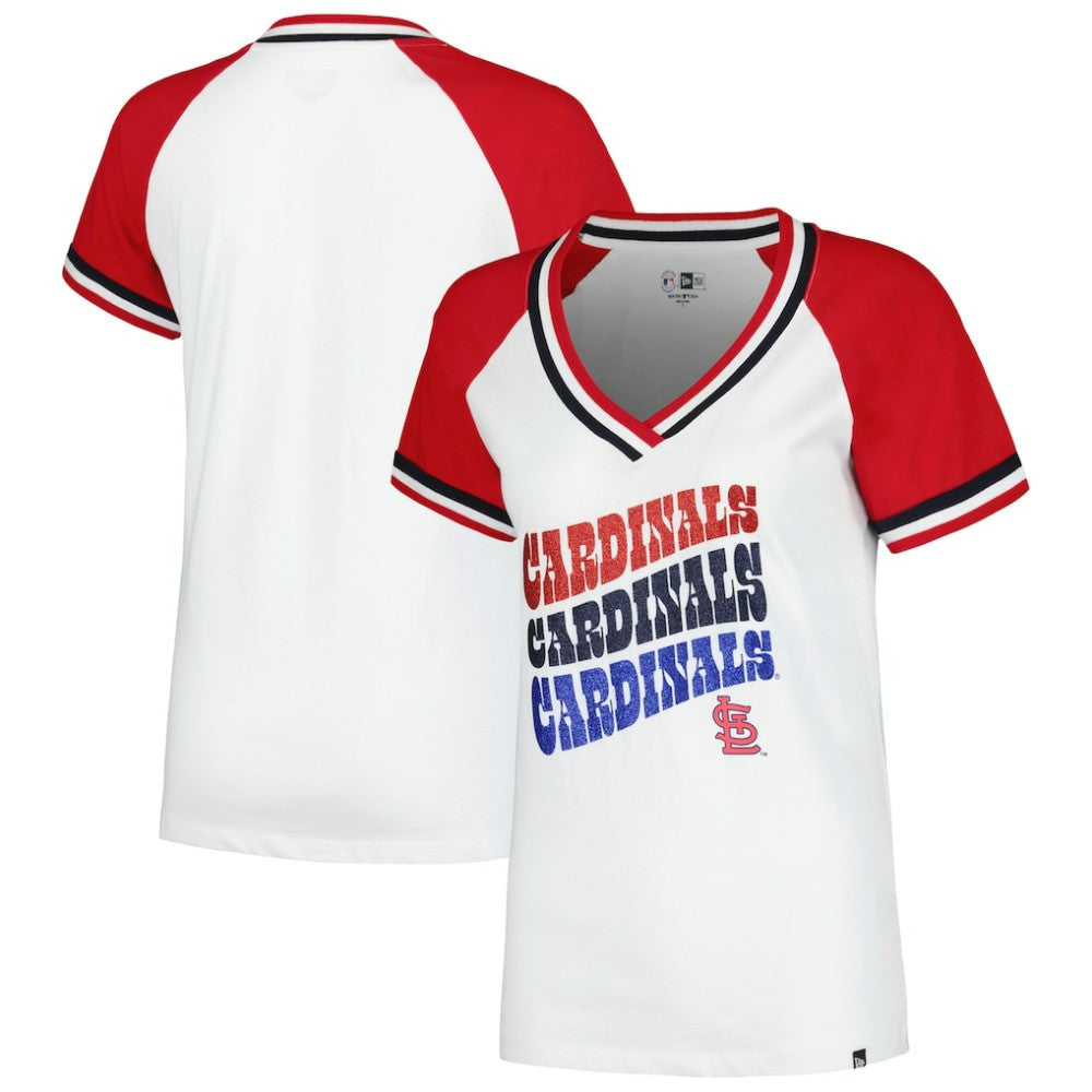 St. Louis Cardinals Women's Jersey Double Binding Raglan V-Neck T-Shirt White