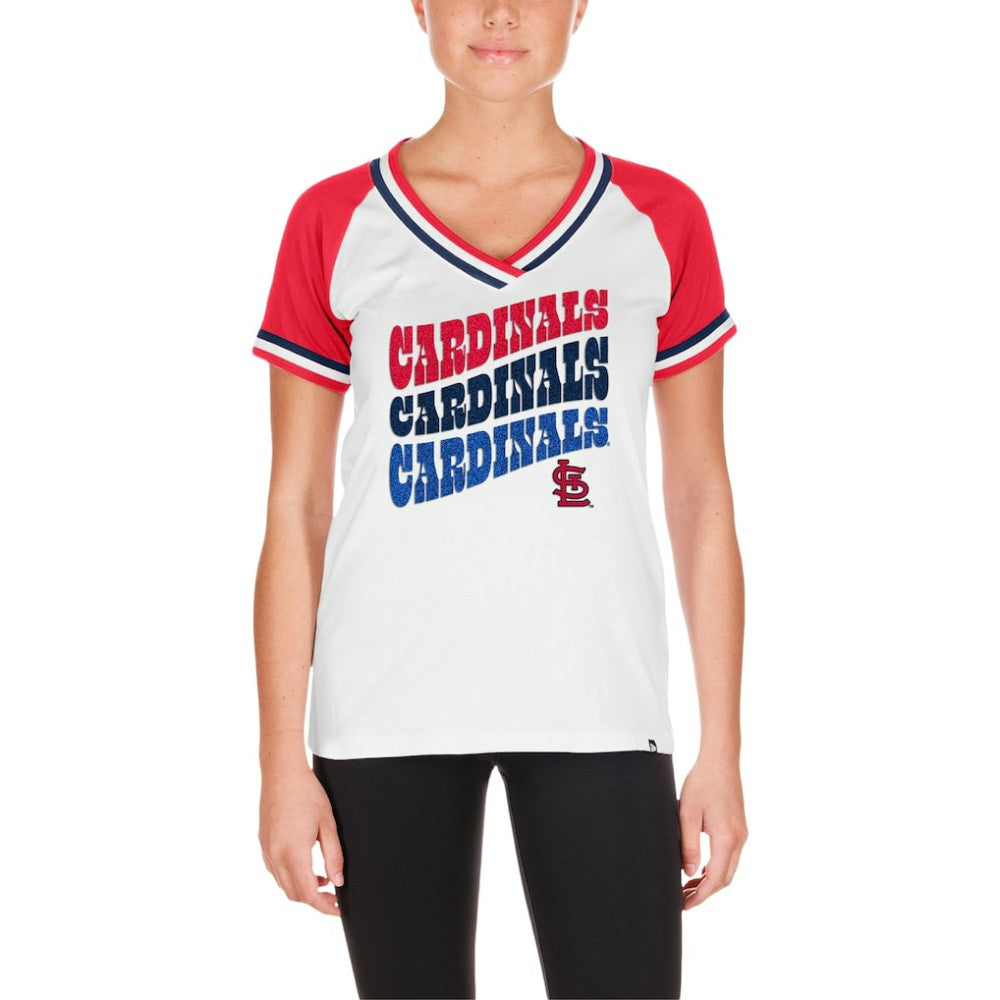 St. Louis Cardinals Women's Jersey Double Binding Raglan V-Neck T-Shirt White