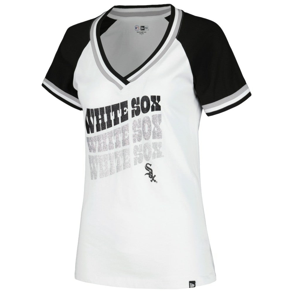 Chicago White Sox Women's Jersey Double Binding Raglan V-Neck T-Shirt White