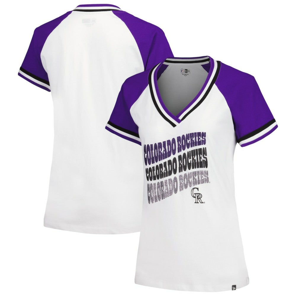 Colorado Rockies Women's Jersey Double Binding Raglan V-Neck T-Shirt White