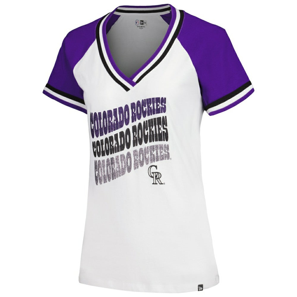 Colorado Rockies Women's Jersey Double Binding Raglan V-Neck T-Shirt White
