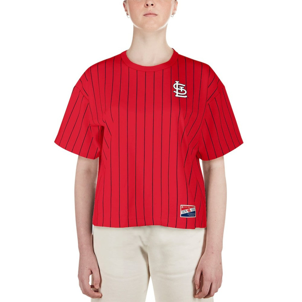 St. Louis Cardinals Women's Boxy Pinstripe T-Shirt Red