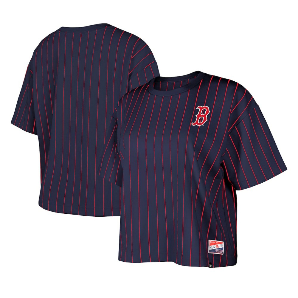 Boston Red Sox Women's Boxy Pinstripe T-Shirt Navy