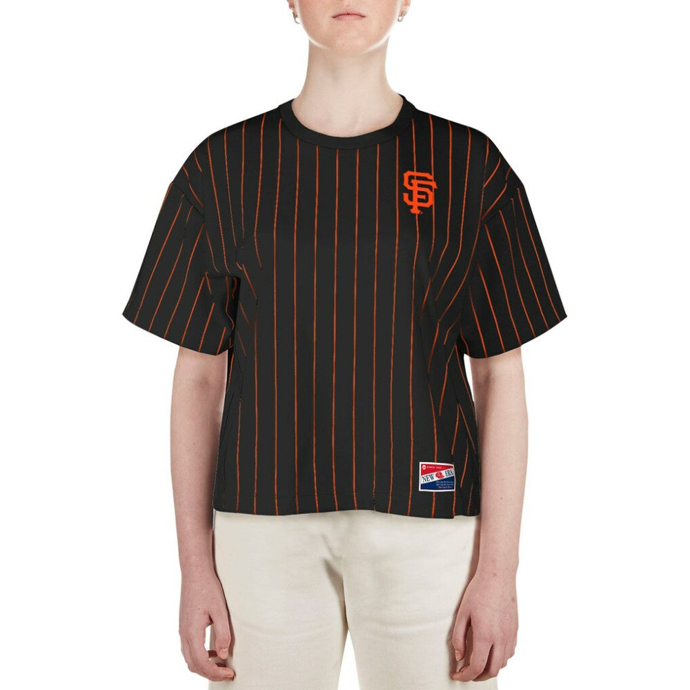 San Francisco Giants Women's Boxy Pinstripe T-Shirt Black