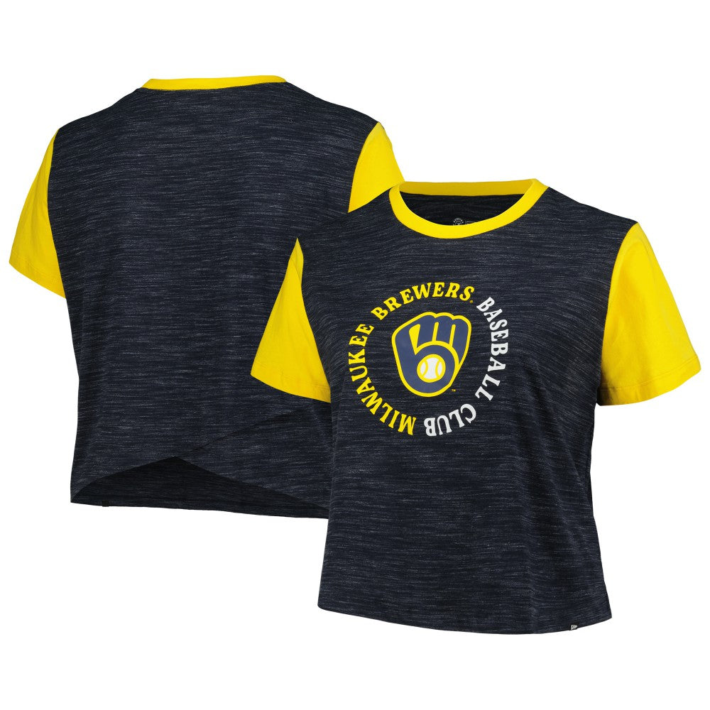 Milwaukee Brewers Women's Plus Size Crossover Back Cropped T-Shirt Navy