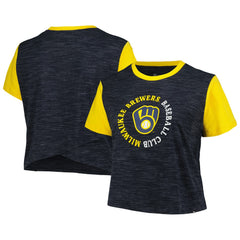 Milwaukee Brewers Women's Plus Size Crossover Back Cropped T-Shirt Navy