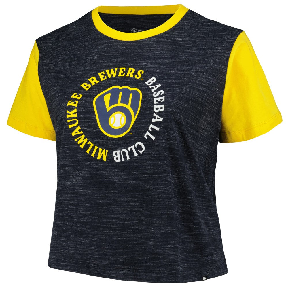 Milwaukee Brewers Women's Plus Size Crossover Back Cropped T-Shirt Navy
